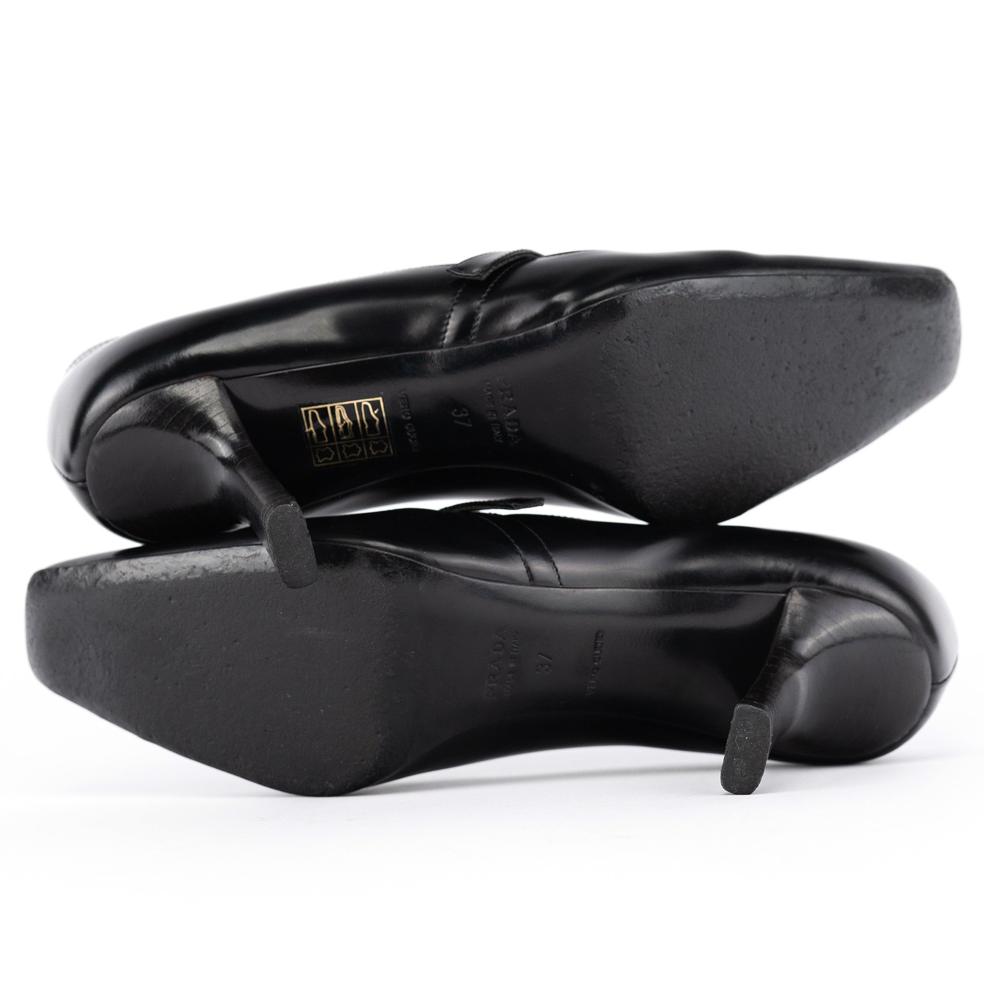 Prada 1998 Black Leather Square Toe Mary Jane Pumps
