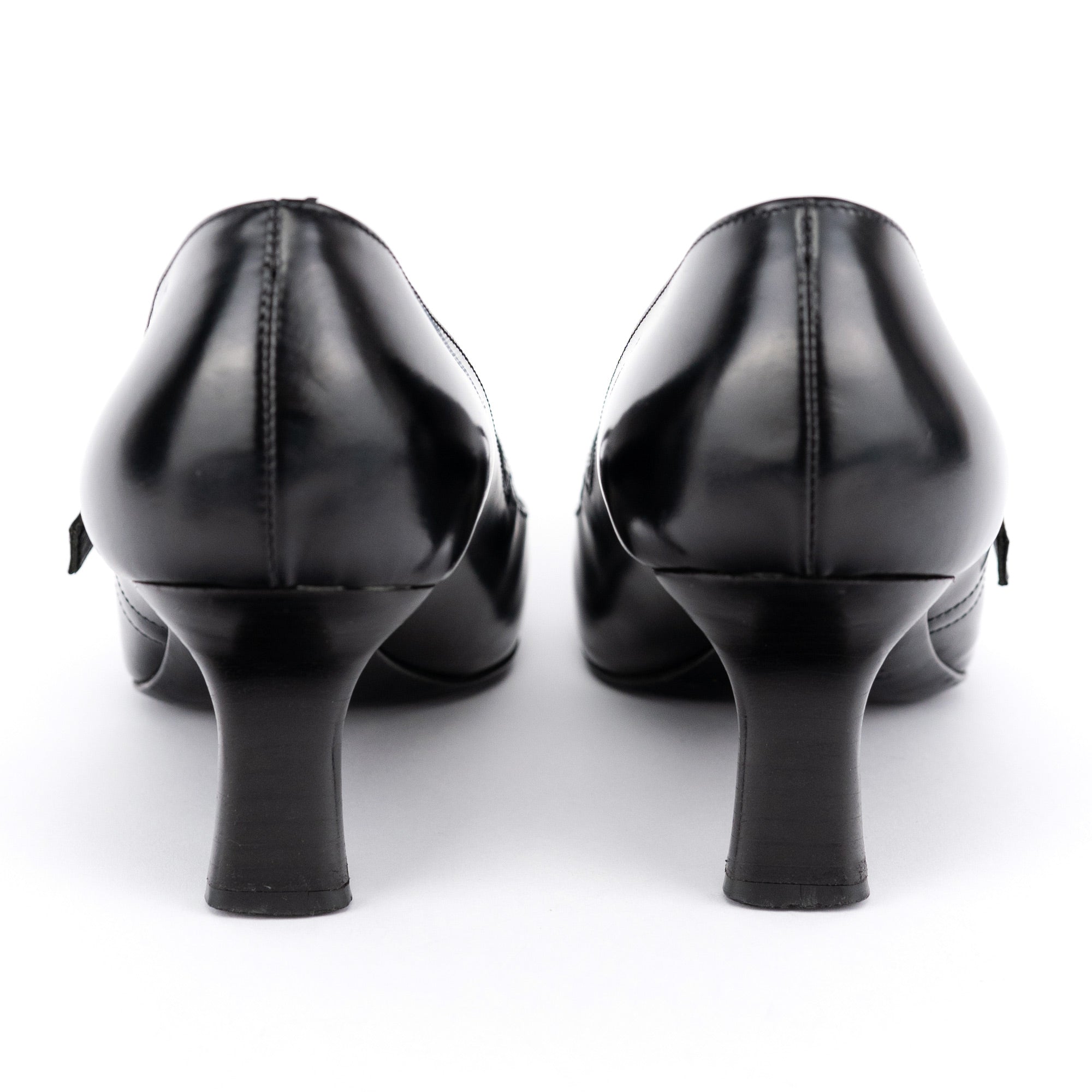 Prada 1998 Black Leather Square Toe Mary Jane Pumps