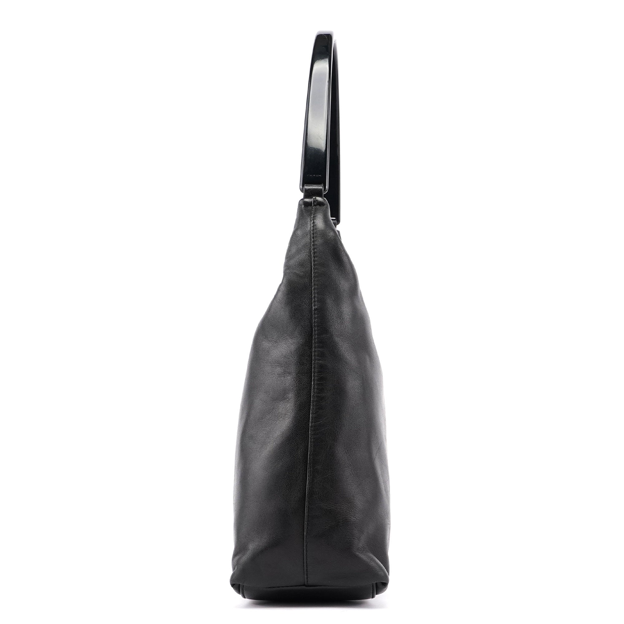 Prada 1998 Black Nappa Leather Plastic Shoulder Bag