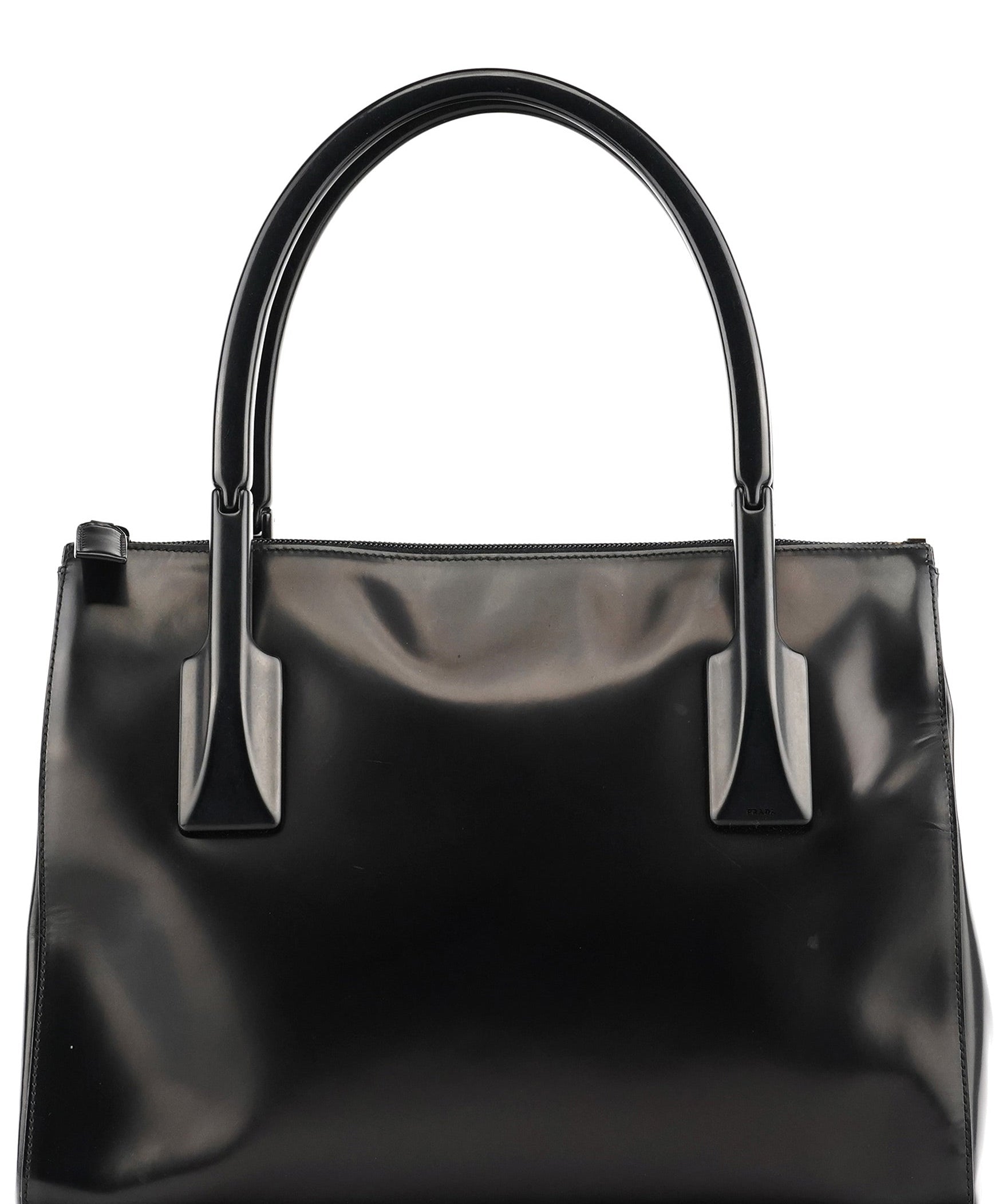 Prada 1998 Black Spazzolato Plastic Handle Tote Bag