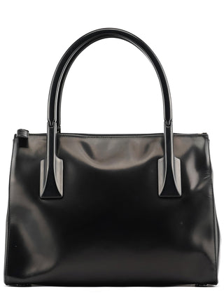 Prada 1998 Black Spazzolato Plastic Handle Tote Bag