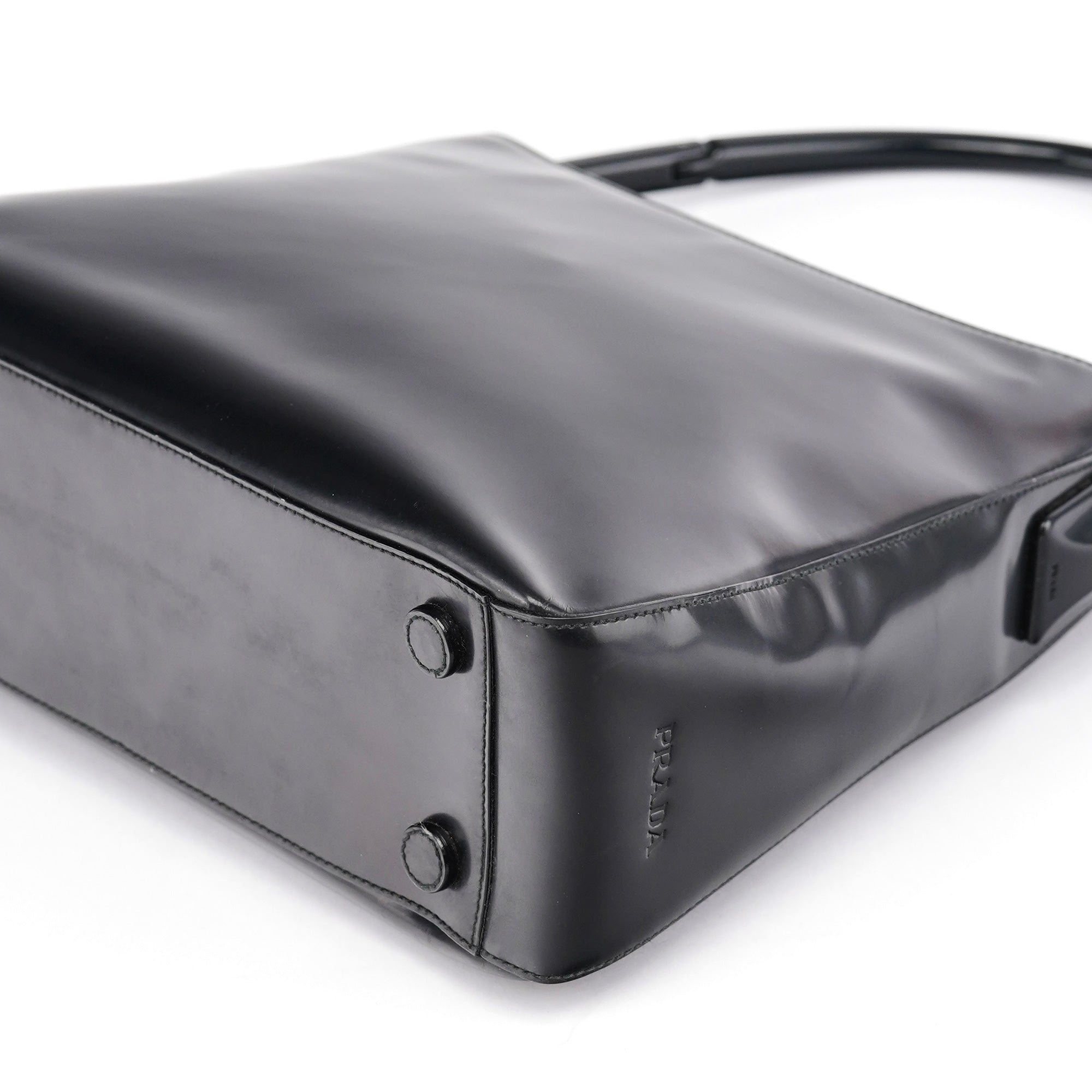 Prada 1998 Black Spazzolato Plastic Shoulder Bag