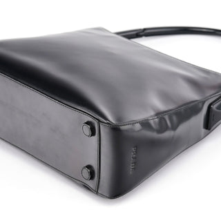 Prada 1998 Black Spazzolato Plastic Shoulder Bag