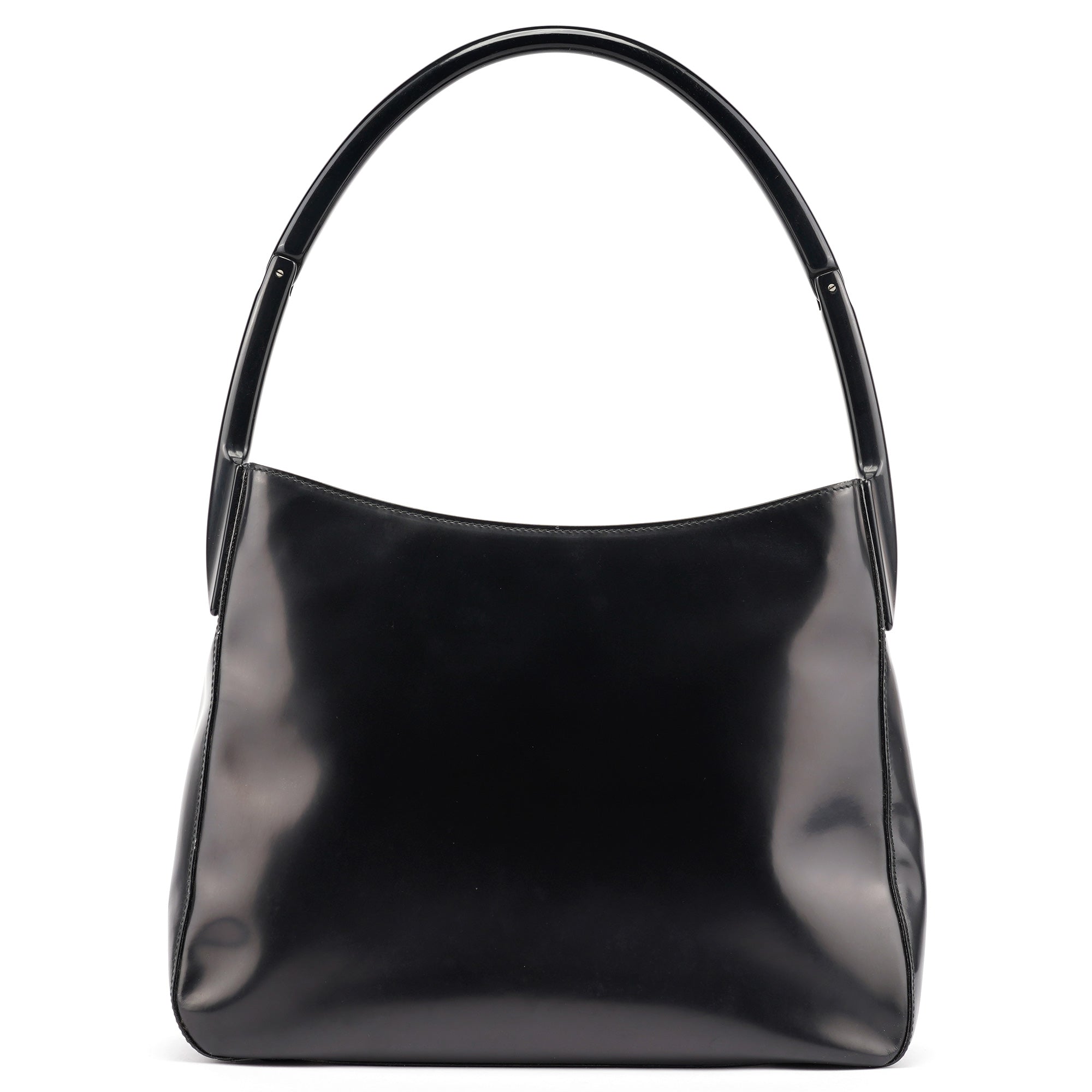 Prada 1998 Black Spazzolato Plastic Shoulder Bag