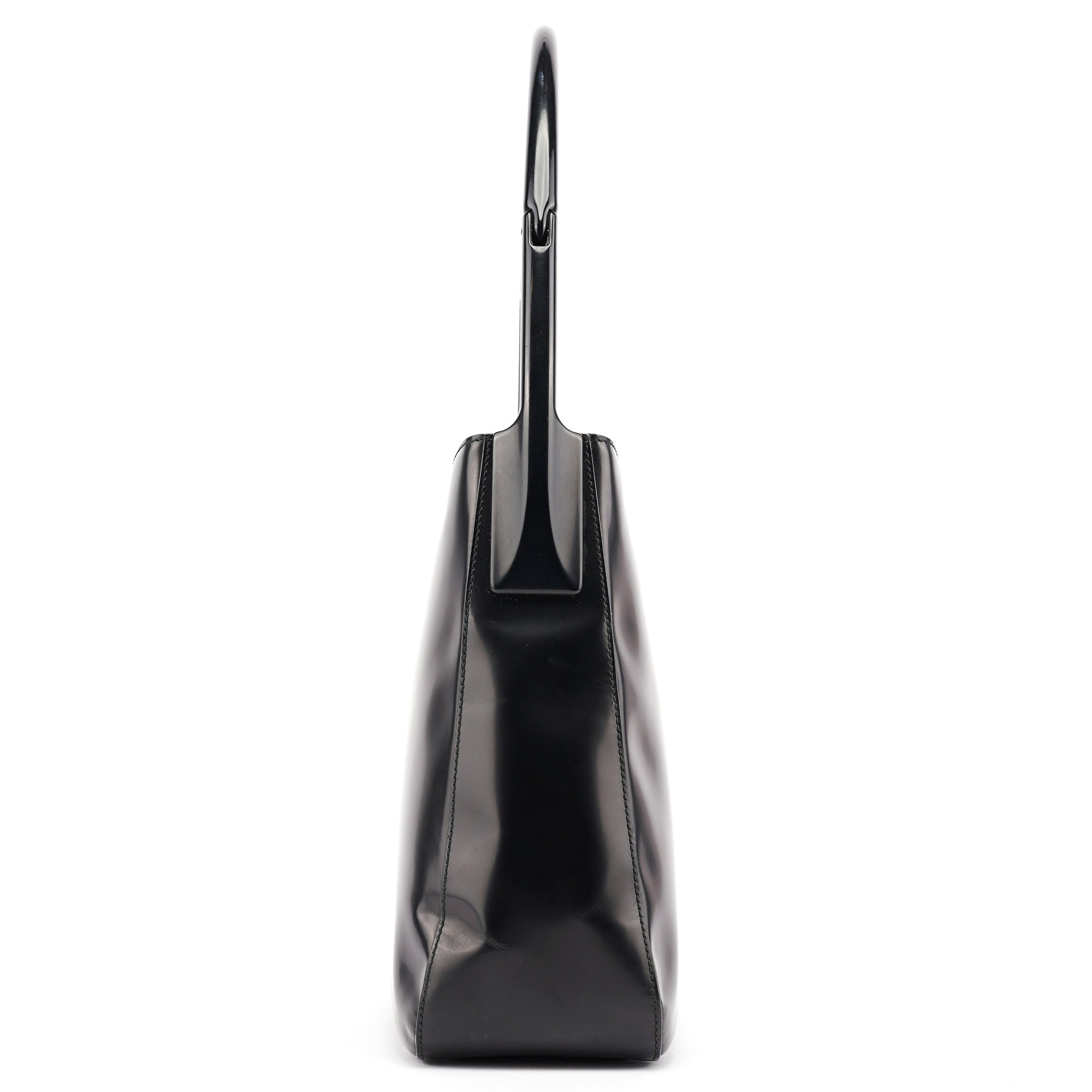 Prada 1998 Black Spazzolato Plastic Shoulder Bag