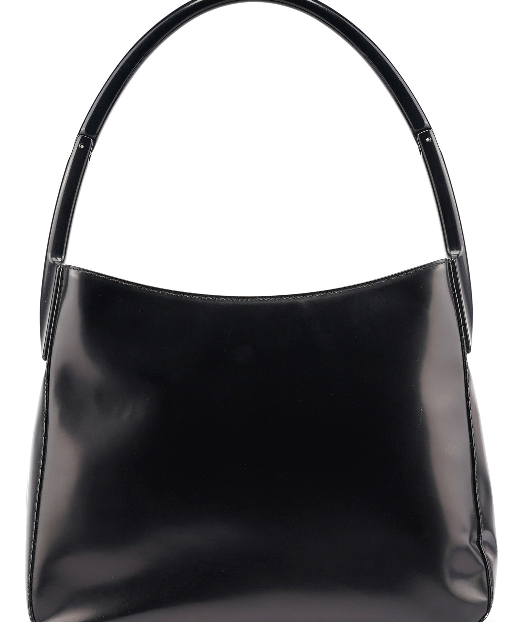 Prada 1998 Black Spazzolato Plastic Shoulder Bag