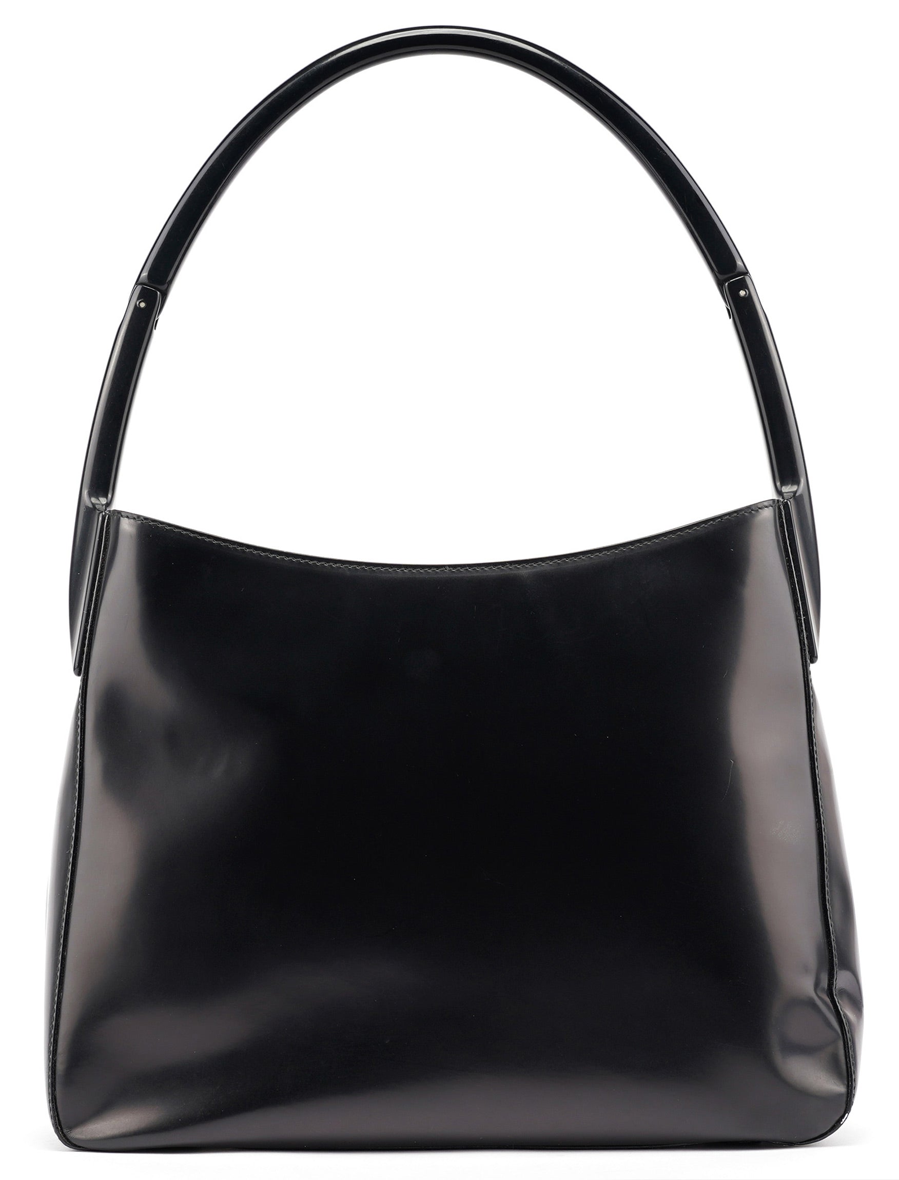 Prada 1998 Black Spazzolato Plastic Shoulder Bag