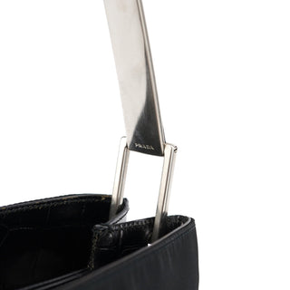 Prada 1998 Black Tessuto Cocco Metallo Shoulder Bag
