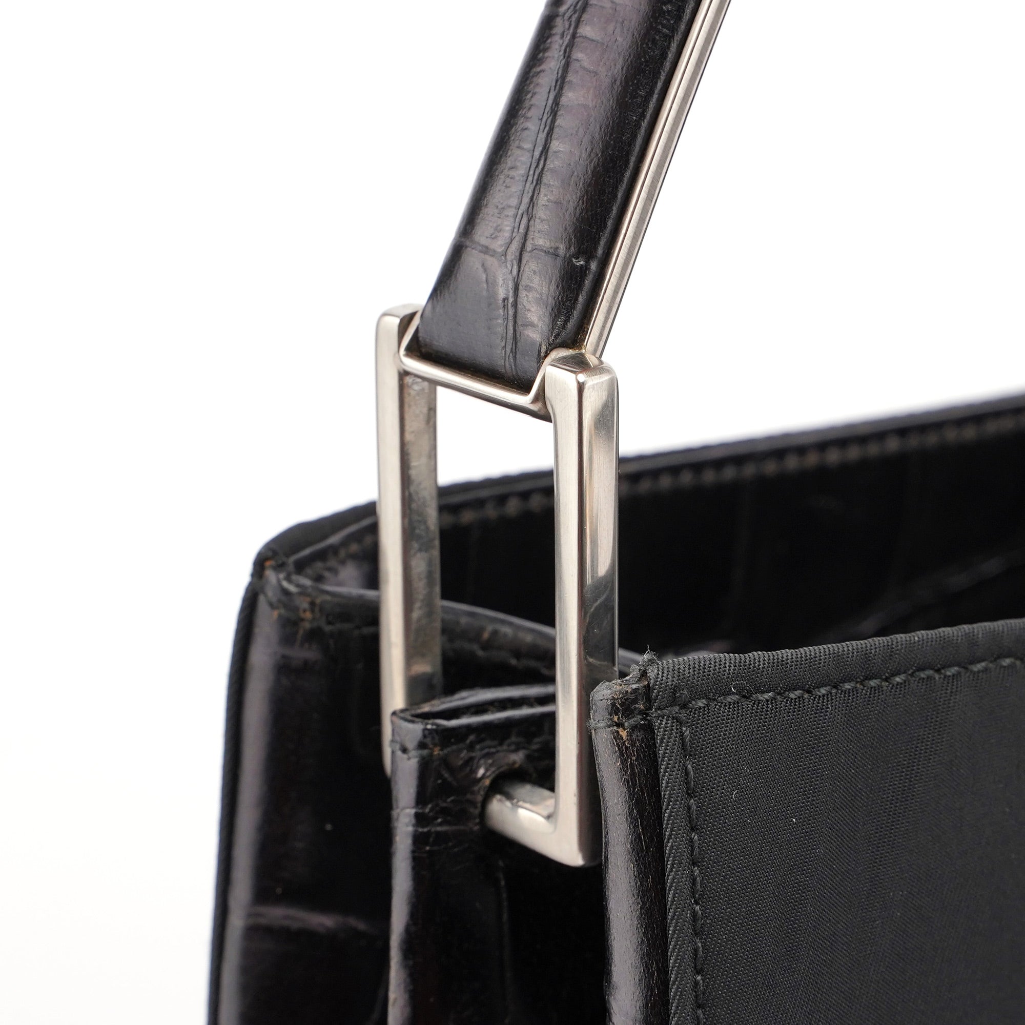 Prada 1998 Black Tessuto Metal Shoulder Bag