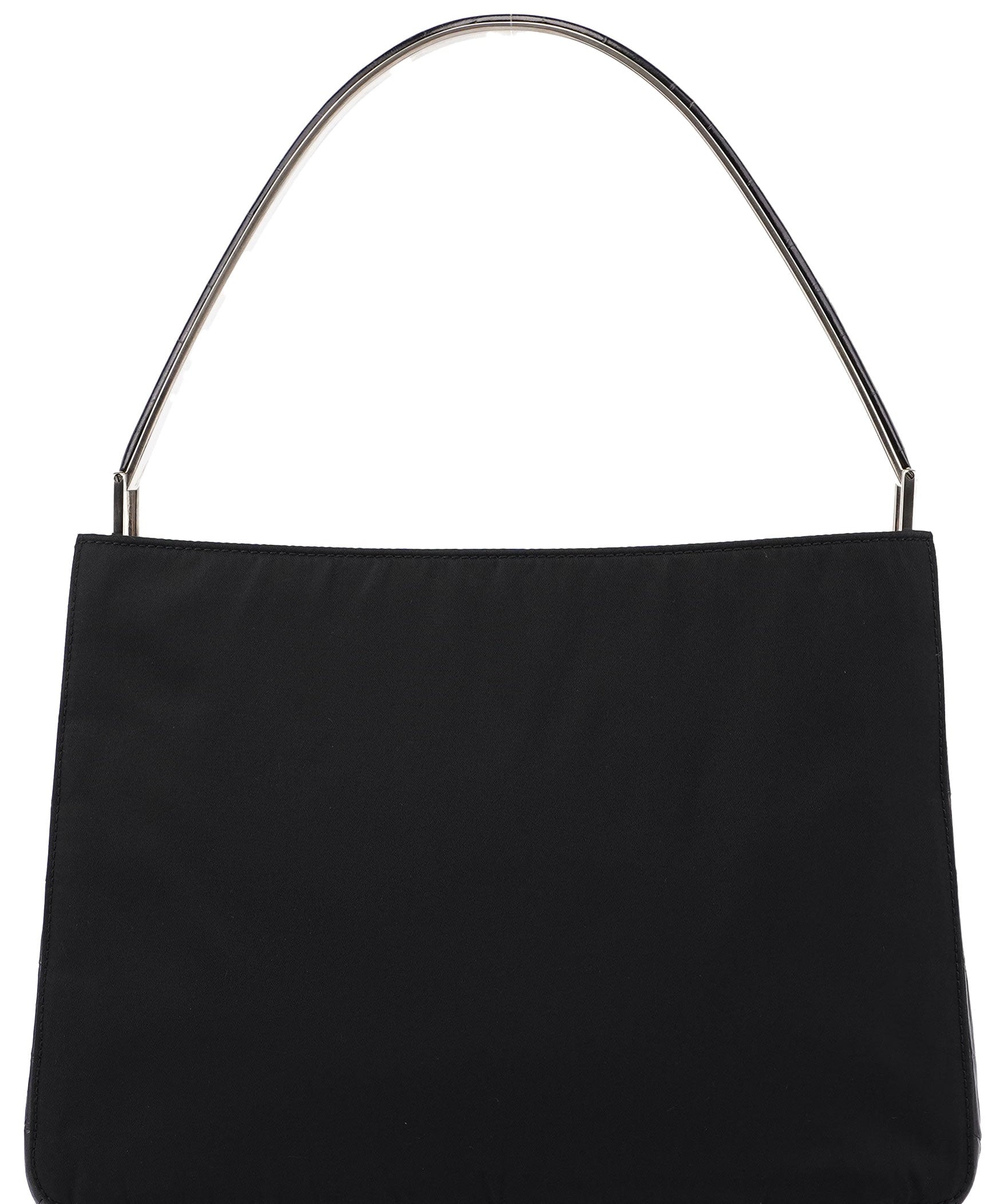 Prada 1998 Black Tessuto Metal Shoulder Bag