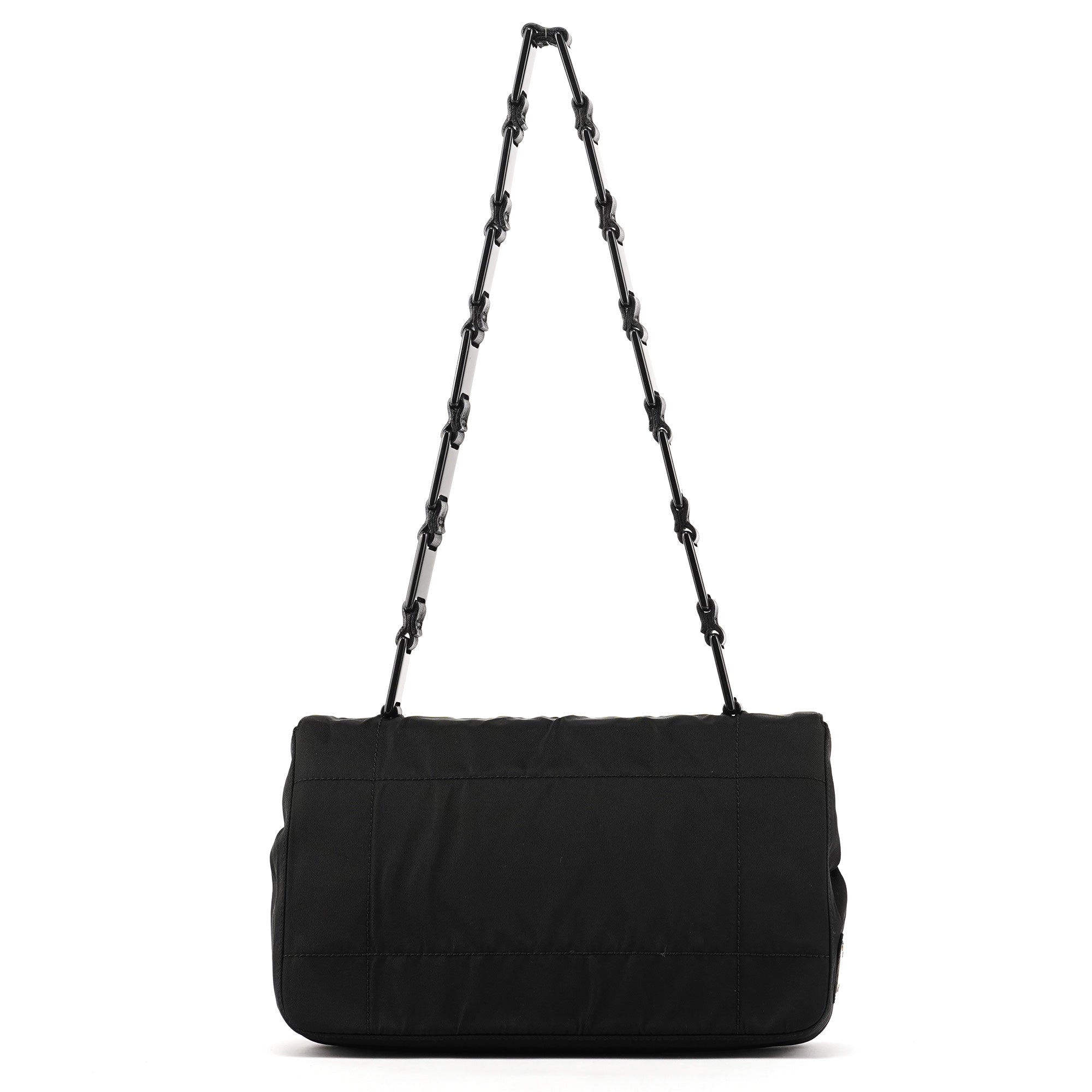 Prada 1998 Sac porté épaule Tessuto en nylon noir à chaîne en plastique