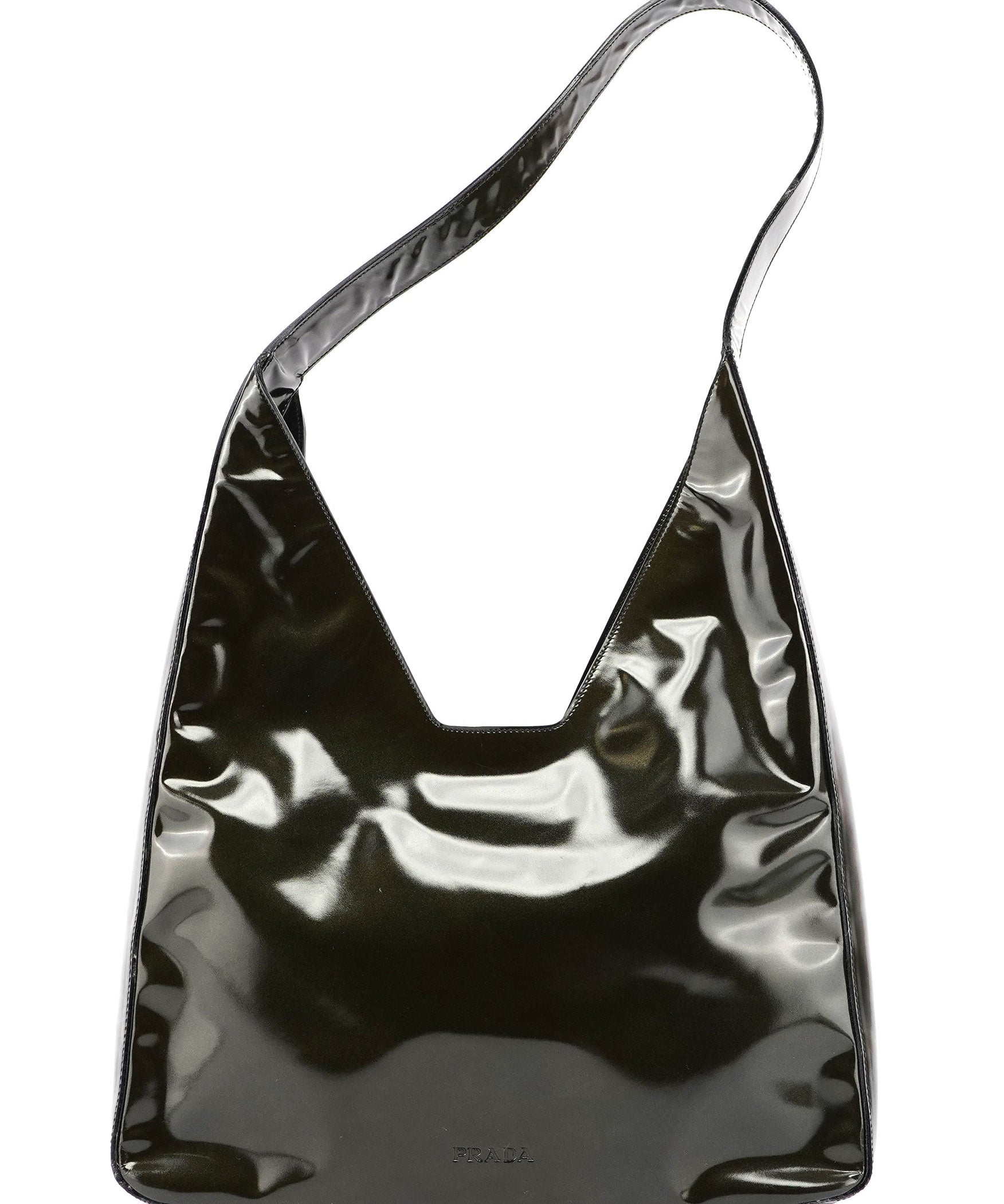 Prada 1998 Dark Green Patent Leather Geometric Hobo