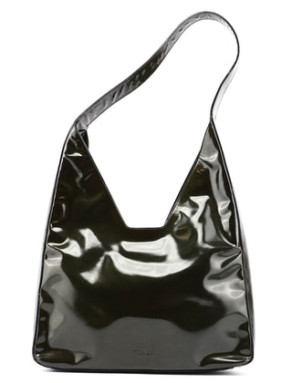 Prada 1998 Dark Green Patent Leather Geometric Hobo