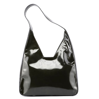 Prada 1998 Dark Green Patent Leather Geometric Hobo