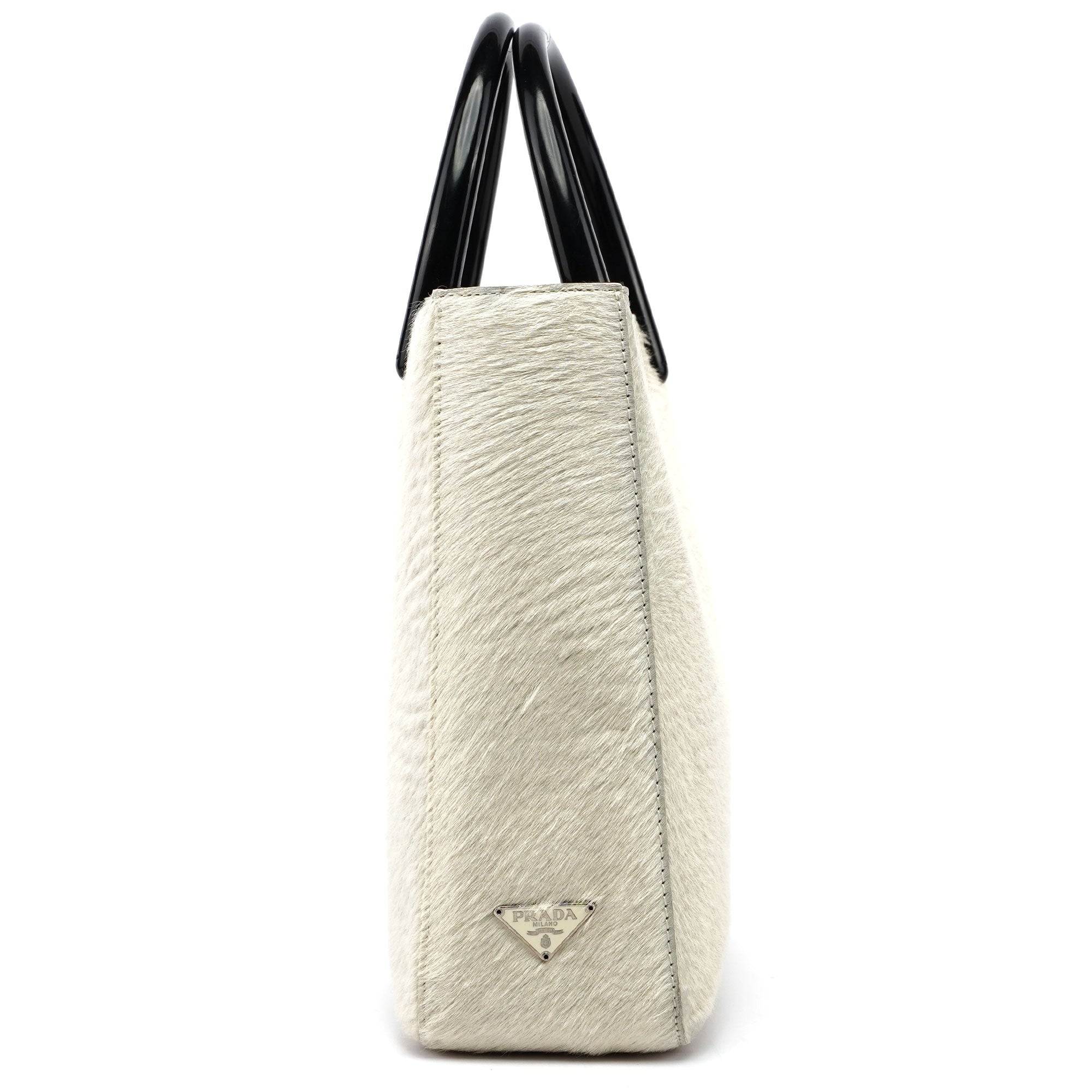 Prada 1998 Tote Bag aus weißem Astrachan und Kunststoff