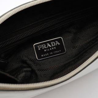 Prada 1998 White Vitello Metal Campaign Shoulder Bag