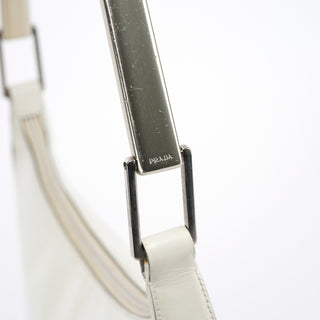 Prada 1998 White Vitello Metal Campaign Shoulder Bag