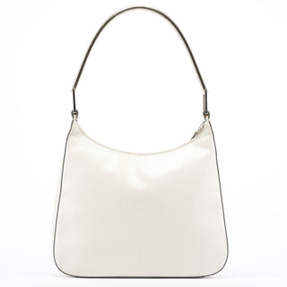 Prada 1998 White Vitello Metal Campaign Shoulder Bag