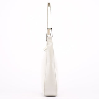 Prada 1998 White Vitello Metal Campaign Shoulder Bag