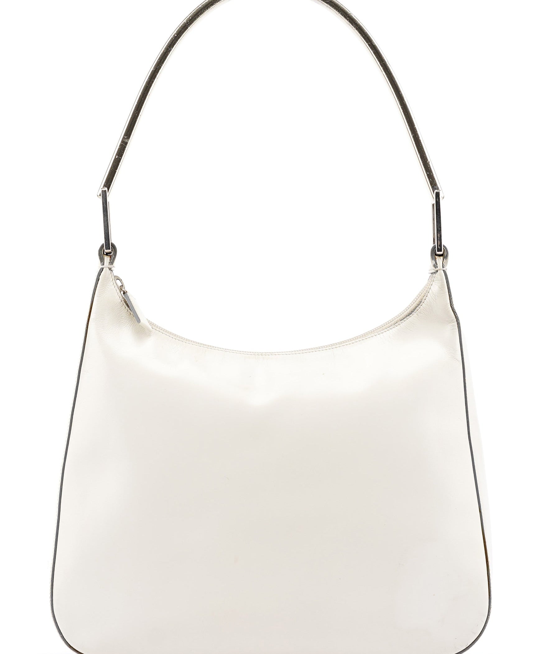 Prada 1998 White Vitello Metal Campaign Shoulder Bag