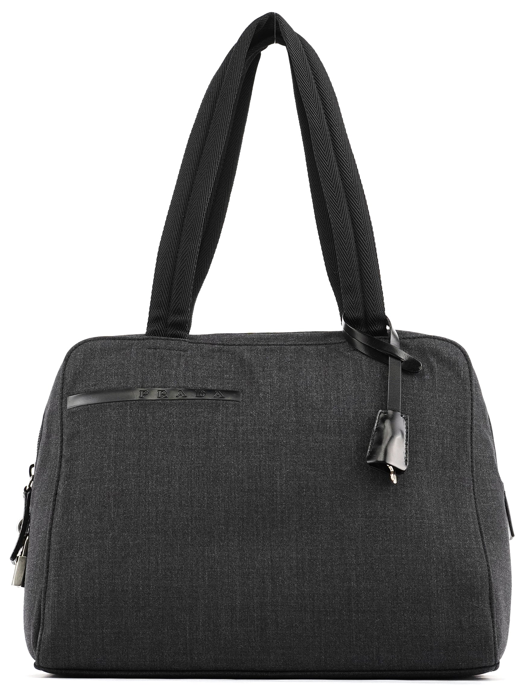 Prada 1999 Anthracite Canvas Keylock Tote Bag