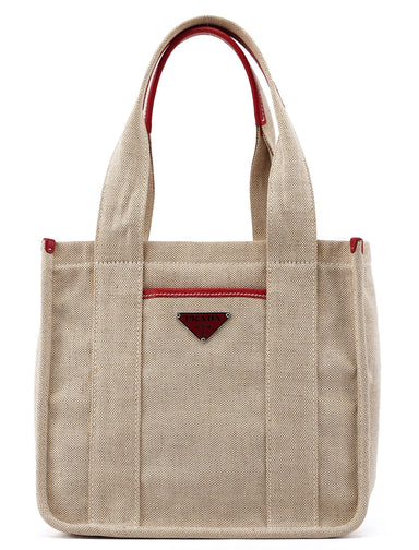 Prada 1999 Beige Red Canapa Sport Tote