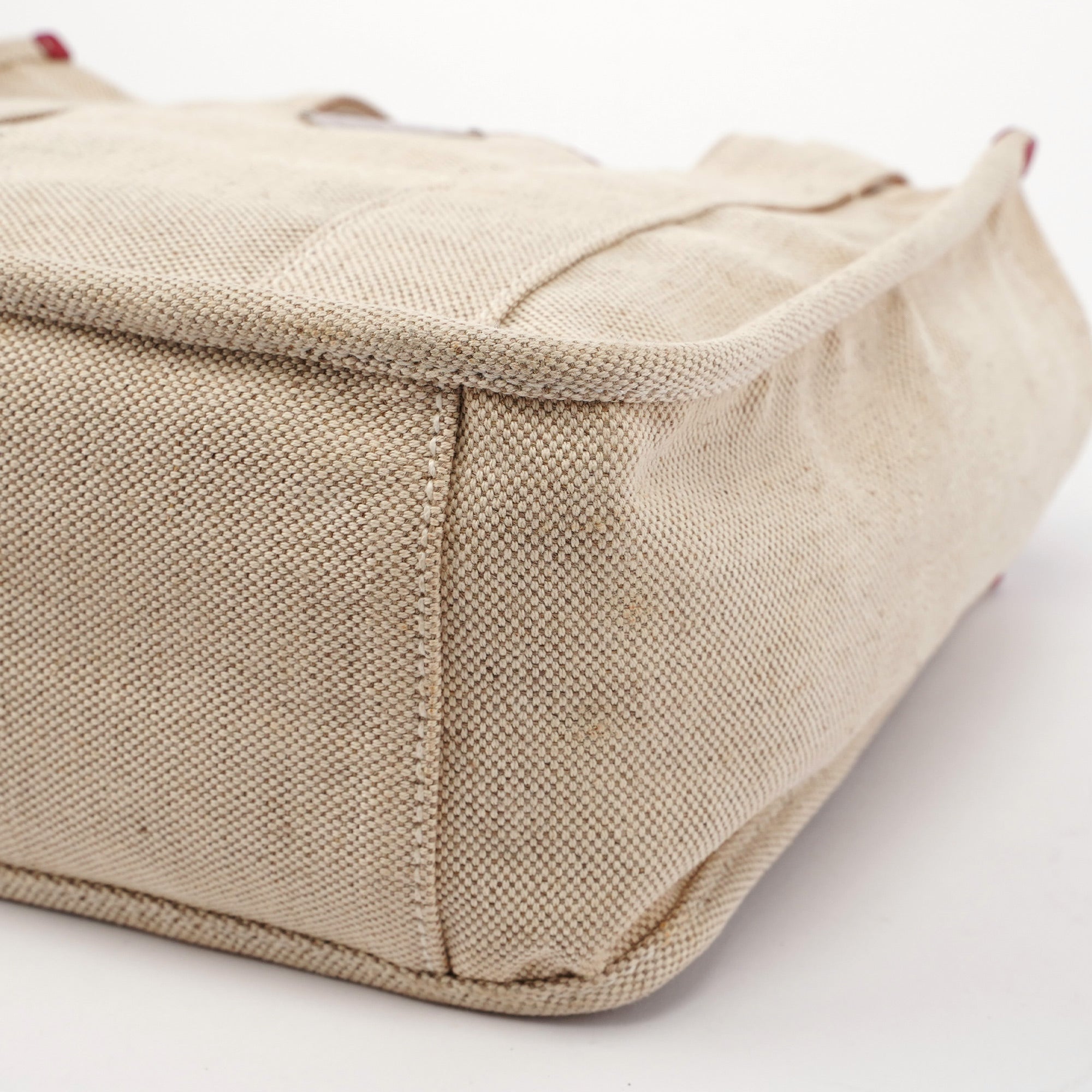 Prada 1999 Sac cabas Canapa Sport en toile beige et cuir de veau rouge