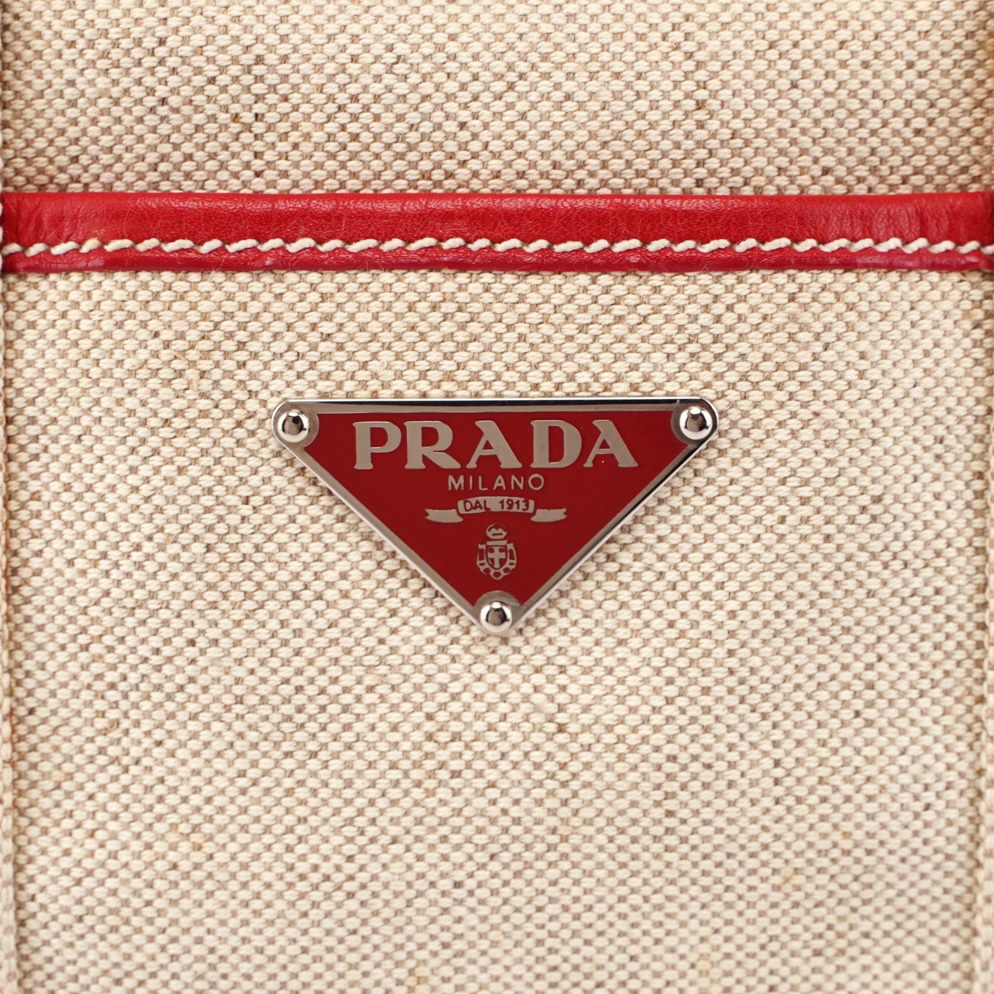 Prada 1999 Beige Red Canapa Sport Tote