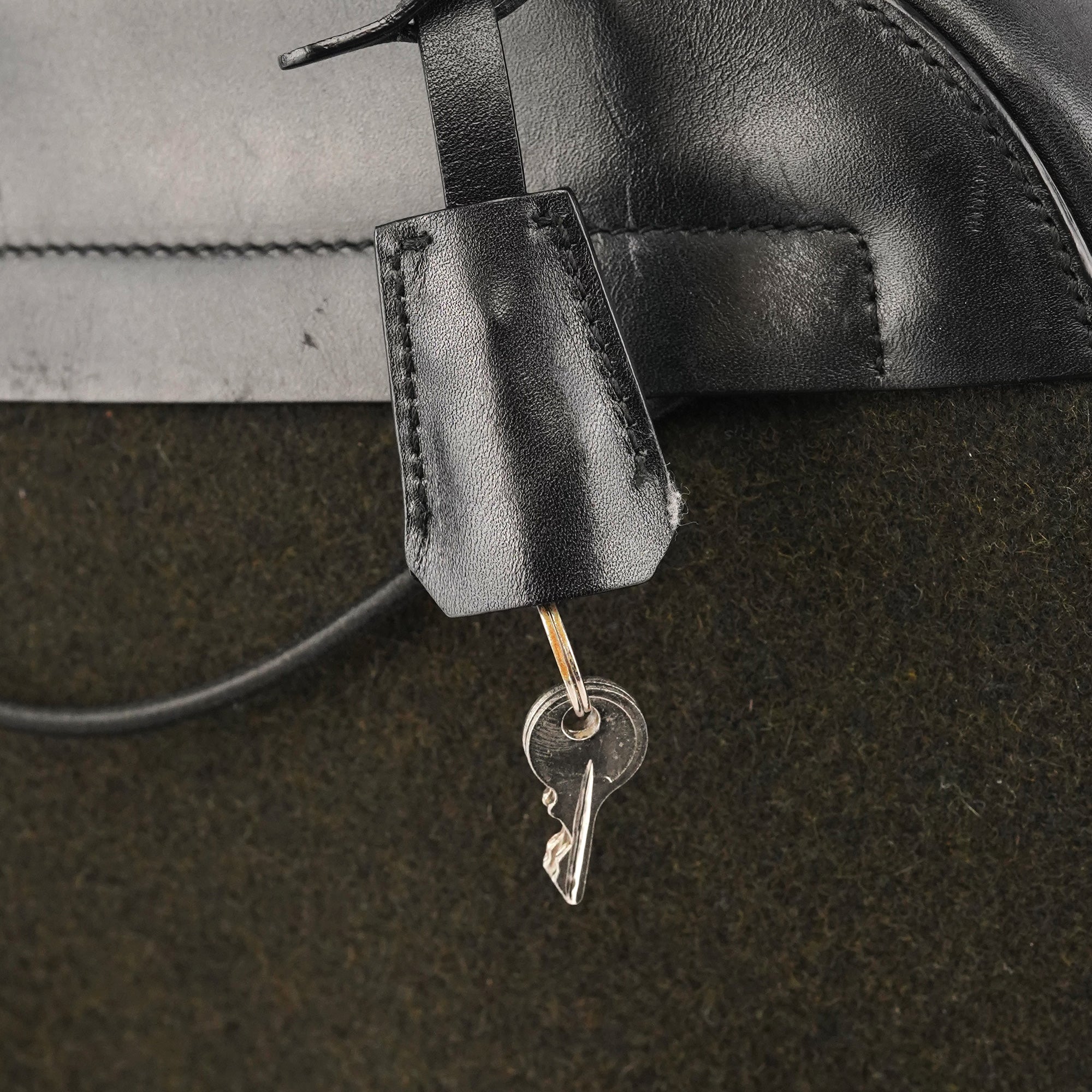 Prada 1999 Black Dark Green Wool Leather Bowling Bag