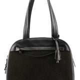 Prada 1999 Black Dark Green Wool Leather Bowling Bag