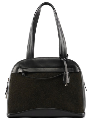 Prada 1999 Black Dark Green Wool Leather Bowling Bag