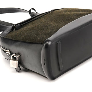 Prada 1999 Black Dark Green Wool Leather Bowling Bag