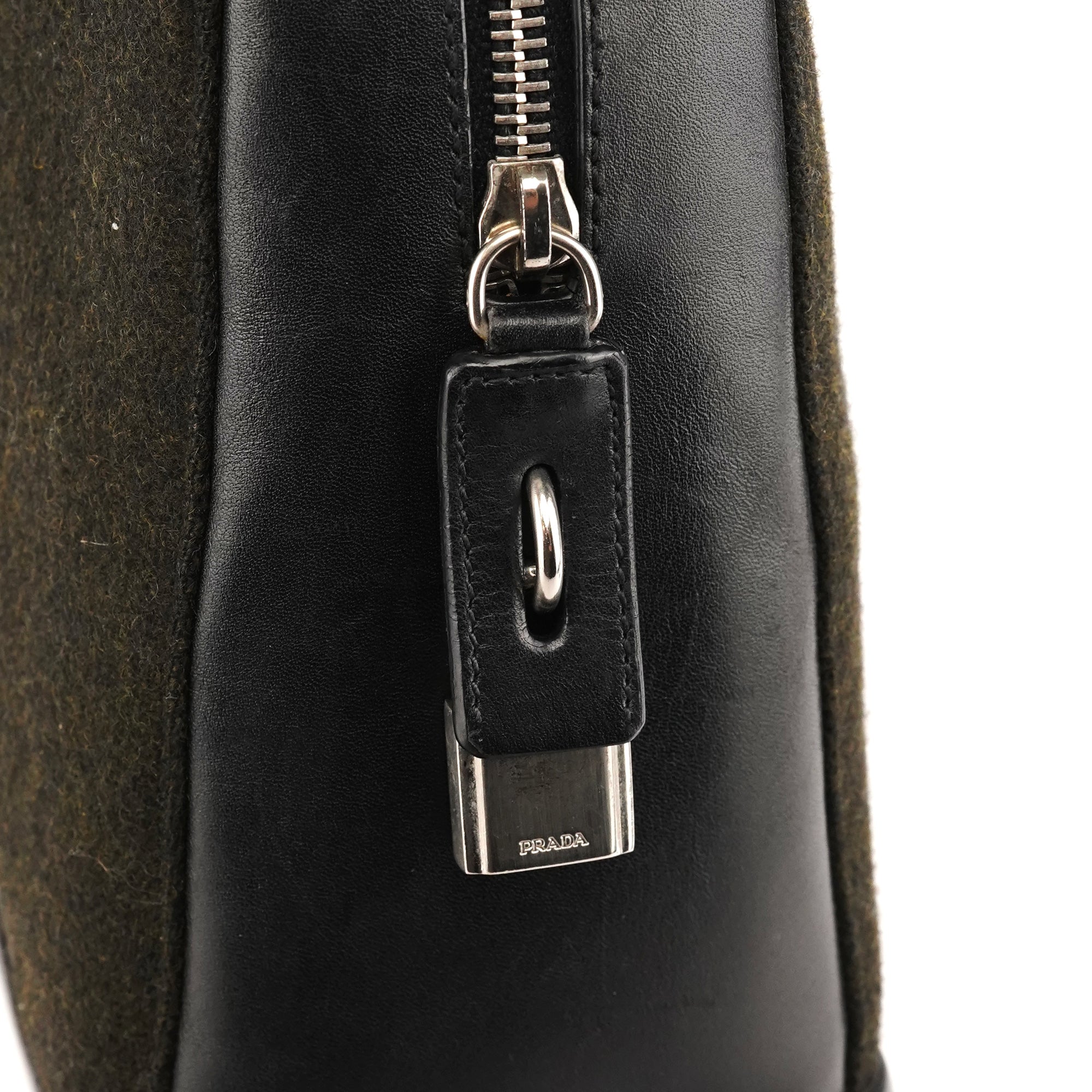 Prada 1999 Black Dark Green Wool Leather Bowling Bag