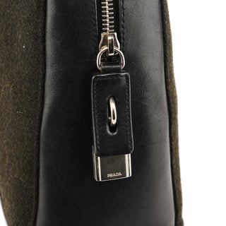 Prada 1999 Black Dark Green Wool Leather Bowling Bag