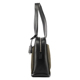 Prada 1999 Black Dark Green Wool Leather Bowling Bag