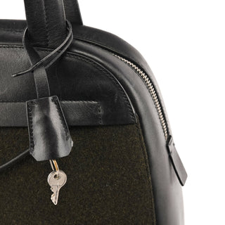 Prada 1999 Black Dark Green Wool Leather Bowling Bag