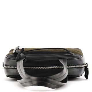 Prada 1999 Black Dark Green Wool Leather Bowling Bag