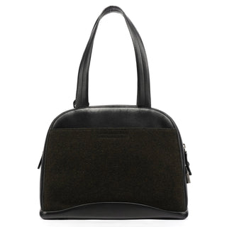 Prada 1999 Black Dark Green Wool Leather Bowling Bag