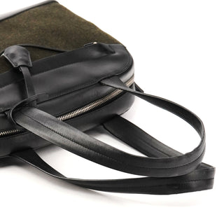 Prada 1999 Black Dark Green Wool Leather Bowling Bag