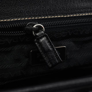 Prada 2000 Black Leather Keylock Clutch Top Handle Bag