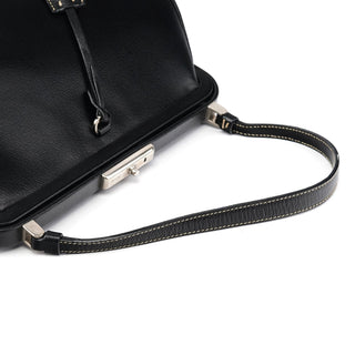 Prada 2000 Black Leather Keylock Clutch Top Handle Bag