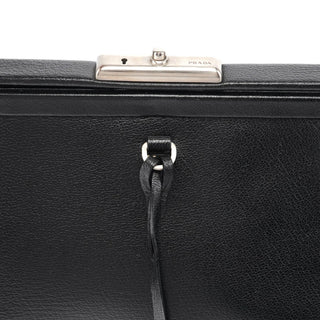 Prada 2000 Black Leather Keylock Clutch Top Handle Bag