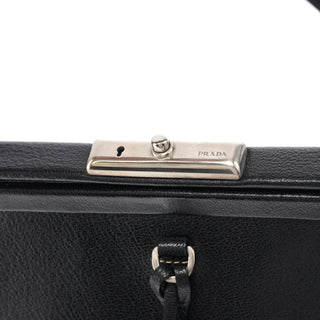 Prada 2000 Black Leather Keylock Clutch Top Handle Bag