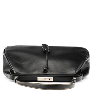 Prada 2000 Black Leather Keylock Clutch Top Handle Bag