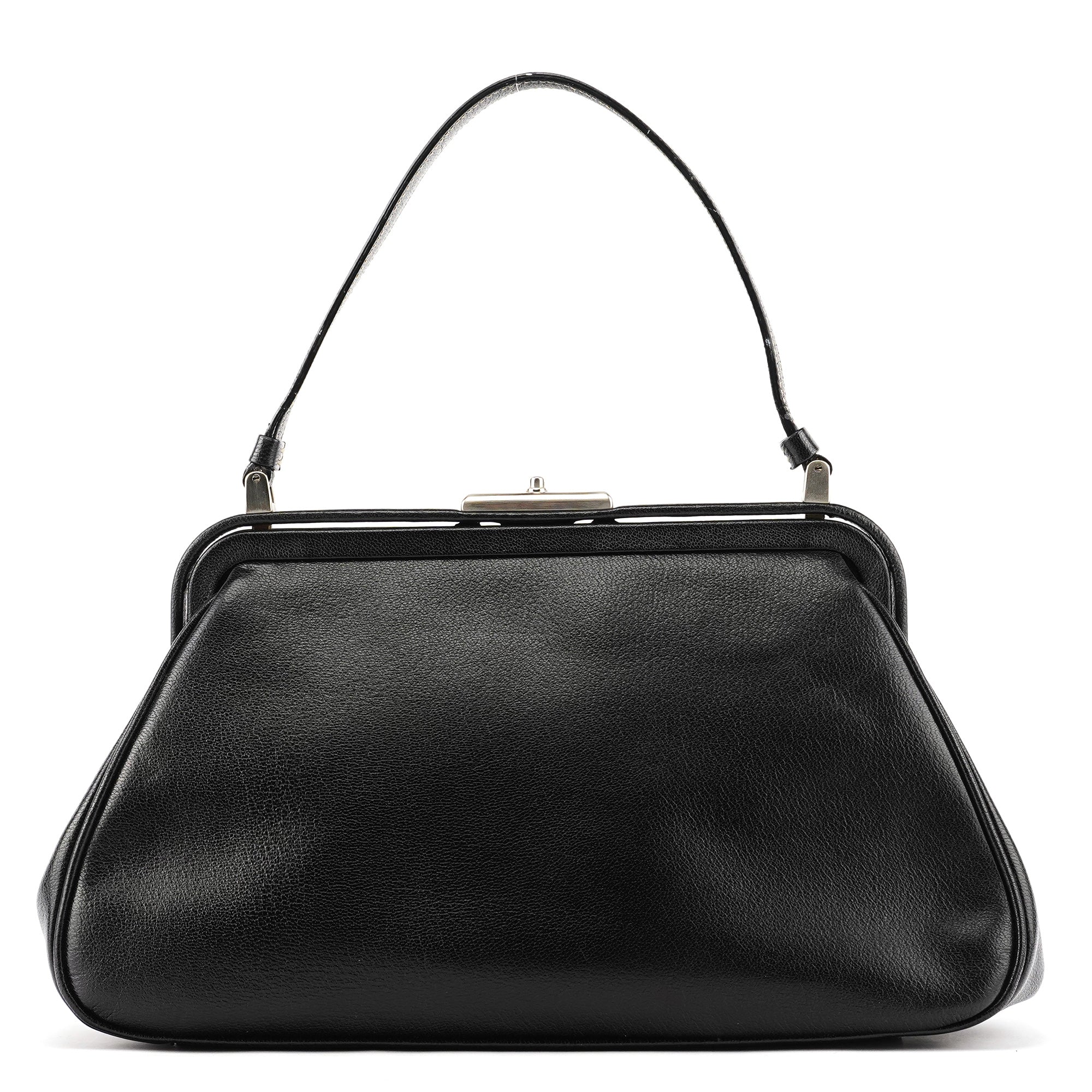 Prada 2000 Black Leather Keylock Clutch Top Handle Bag