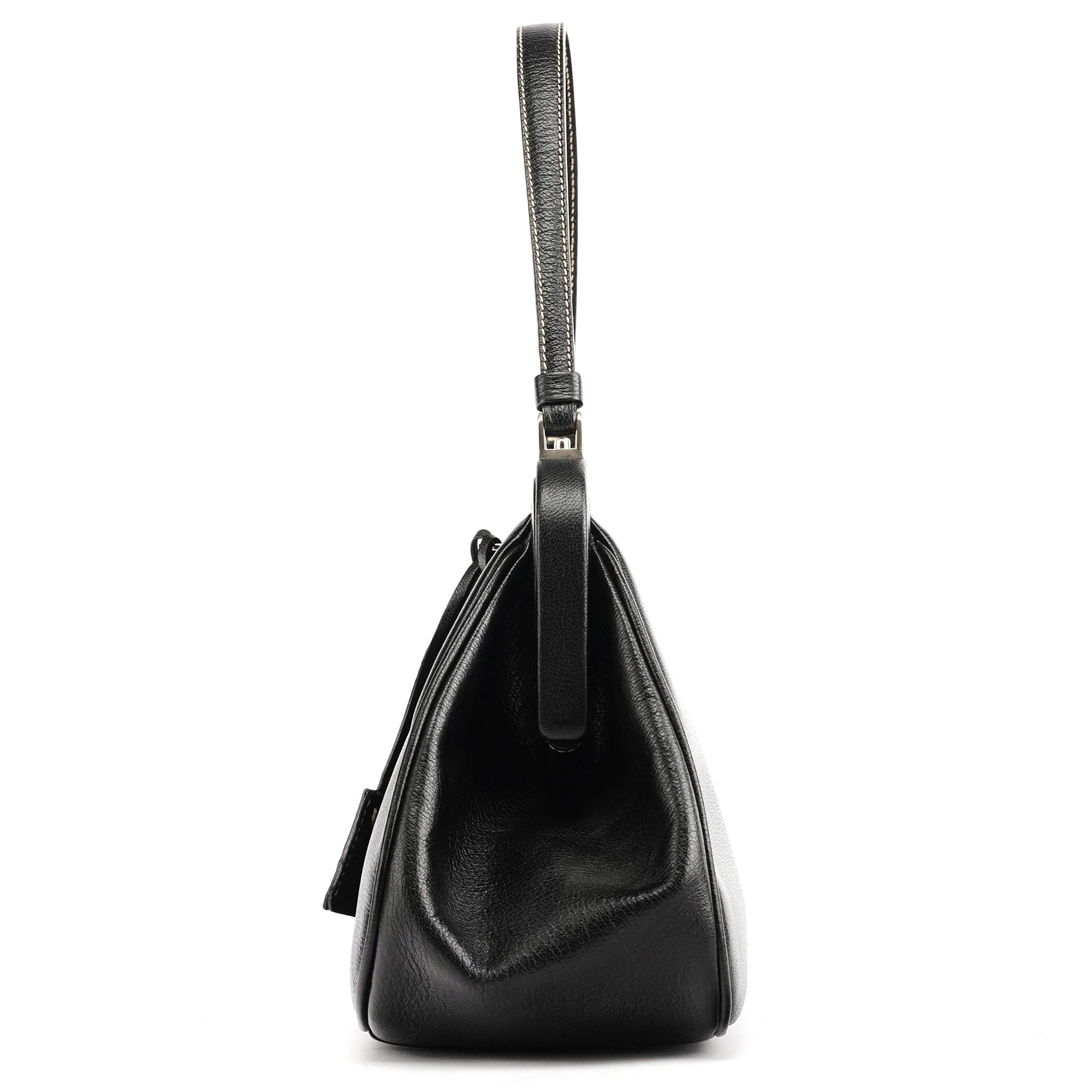 Prada 2000 Black Leather Keylock Clutch Top Handle Bag