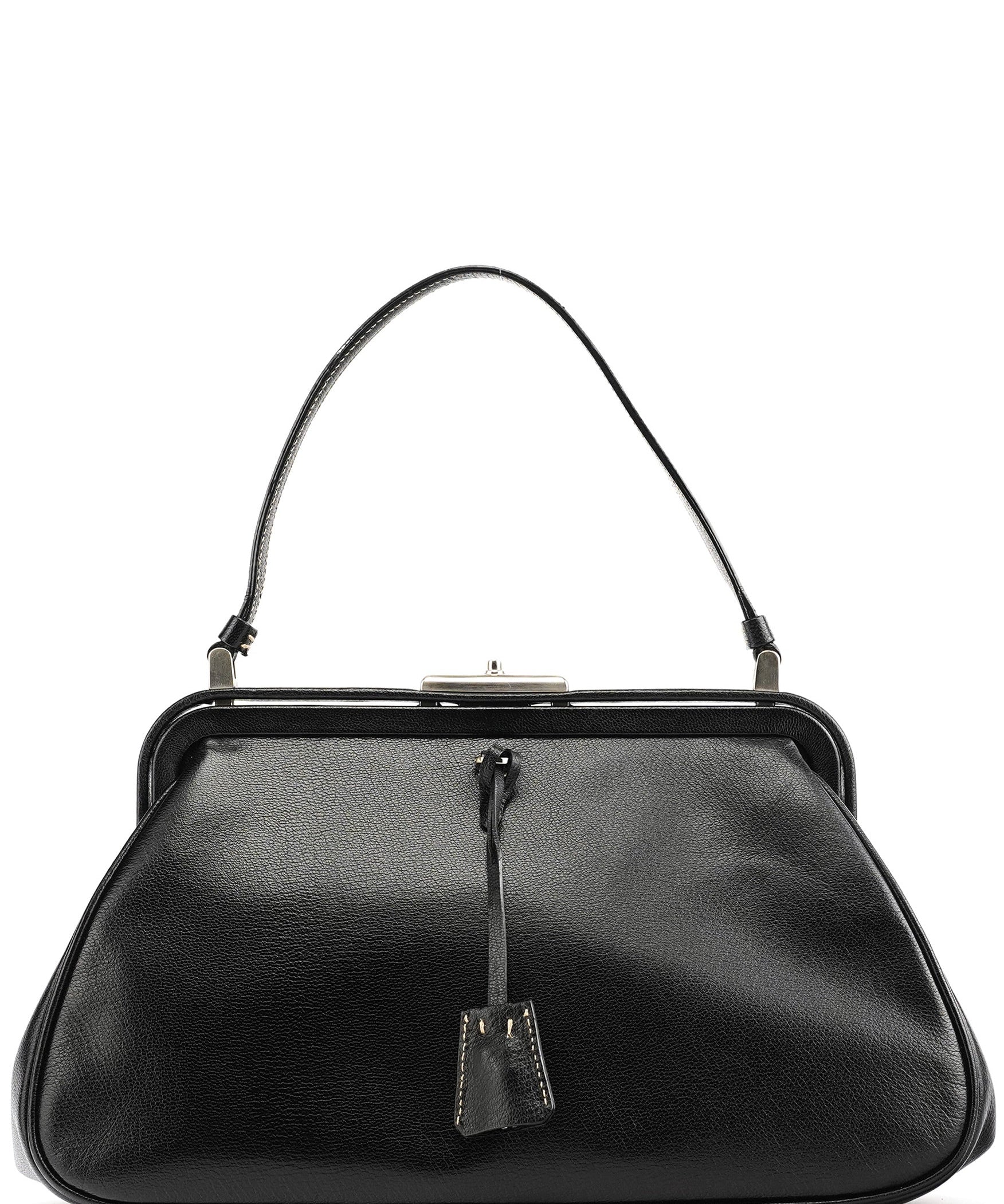 Prada 2000 Black Leather Keylock Clutch Top Handle Bag