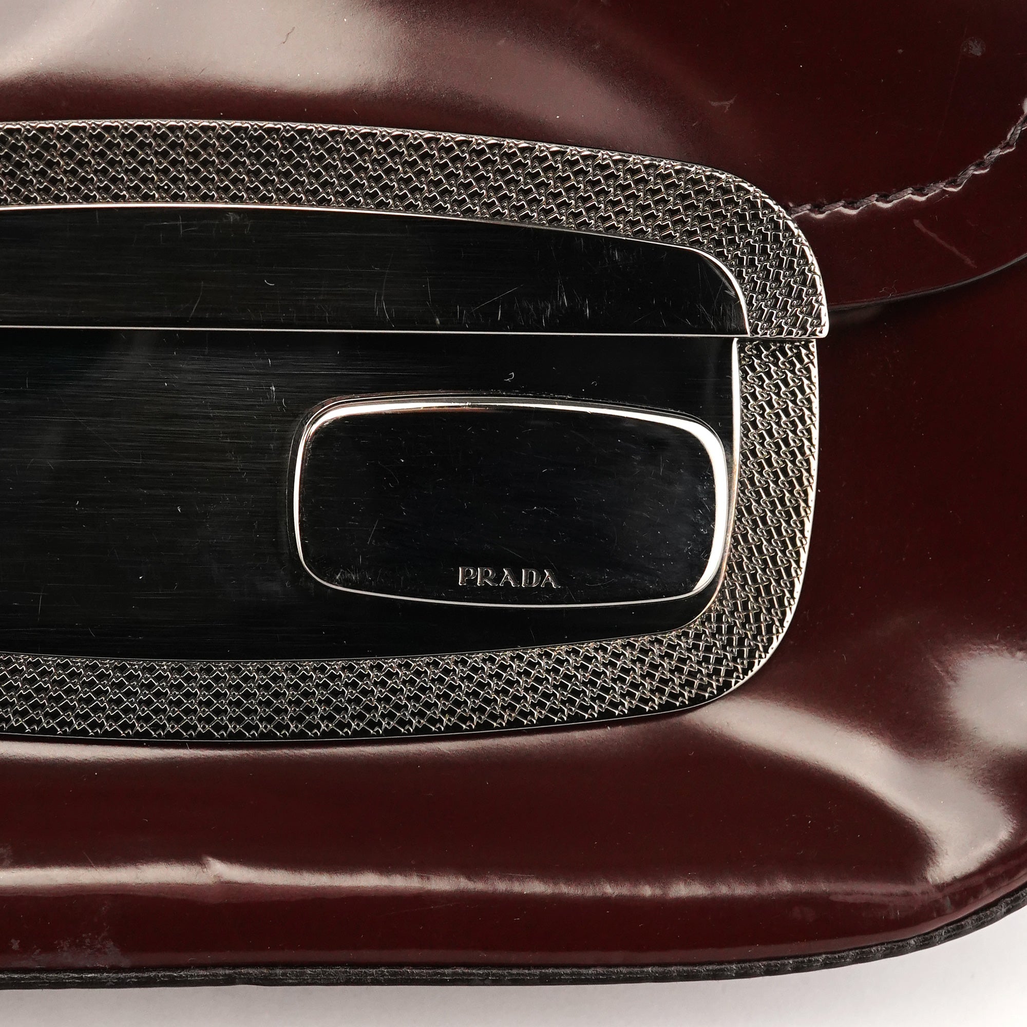 Prada 2004 Burgundy Spazzolato Mirror Shoulder Bag