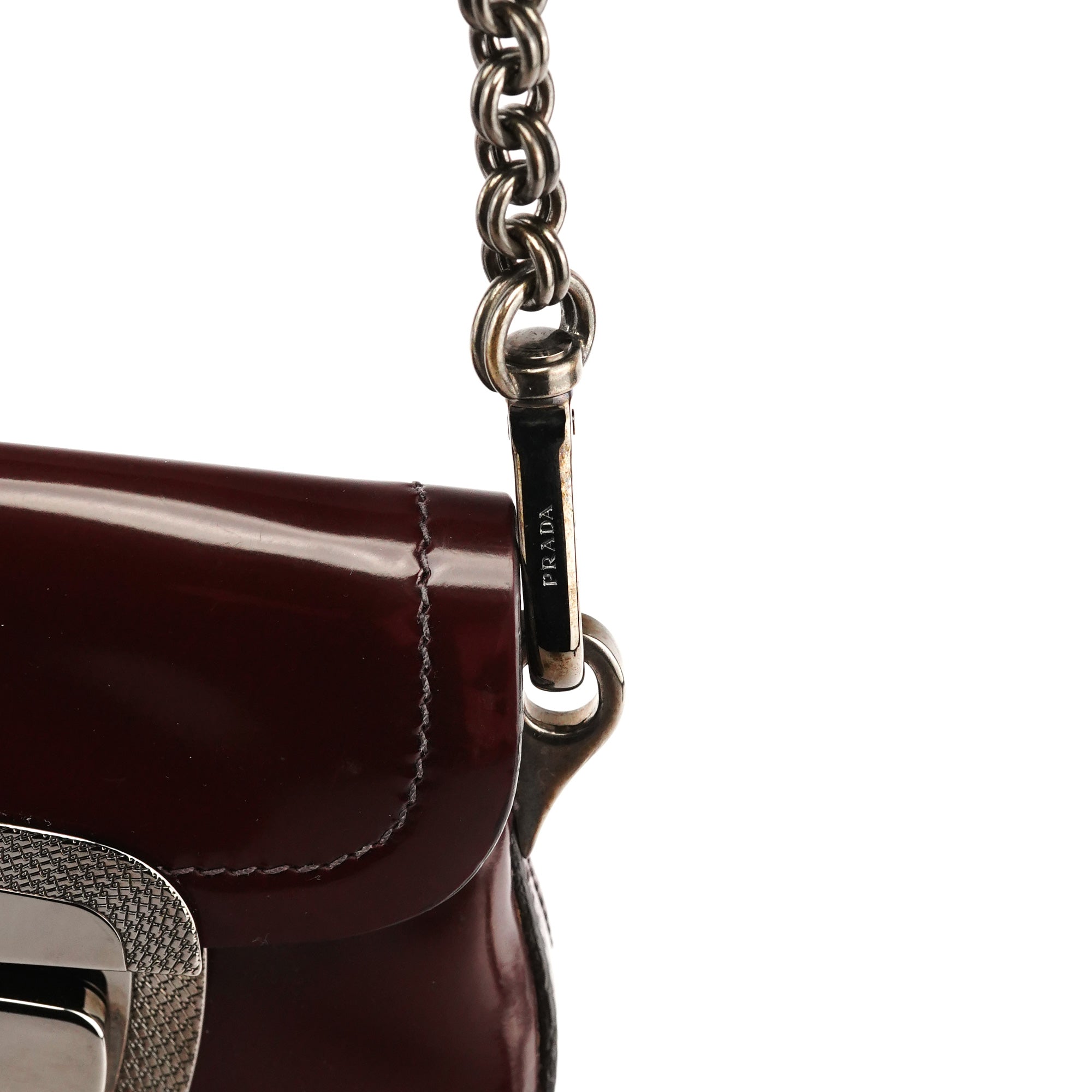 Prada 2004 Burgundy Spazzolato Mirror Shoulder Bag