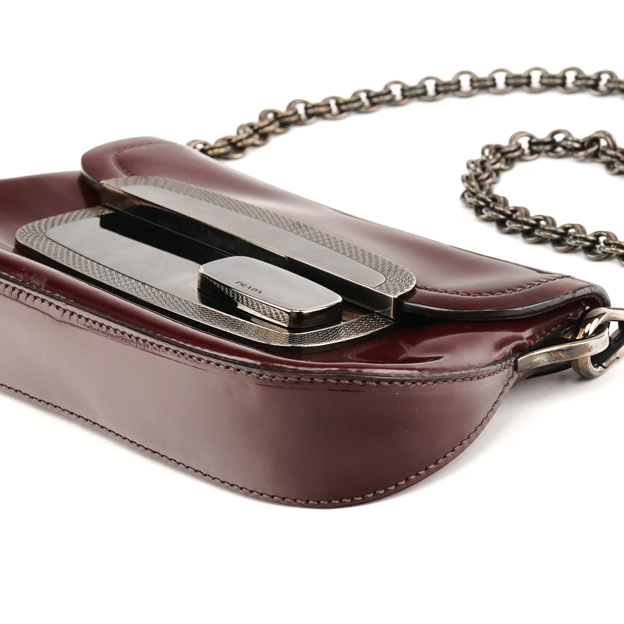 Prada 2004 Burgundy Spazzolato Mirror Shoulder Bag